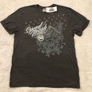 SpeedFreak Las Vegas Nautical Stars & Roses Gray Motorcycle Shirt Mens size 2XL